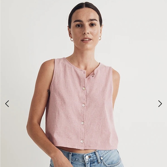 Madewell Women’s Small Button-Front Crewneck Crop Tank Top Heather Pink cotton - Picture 3 of 6